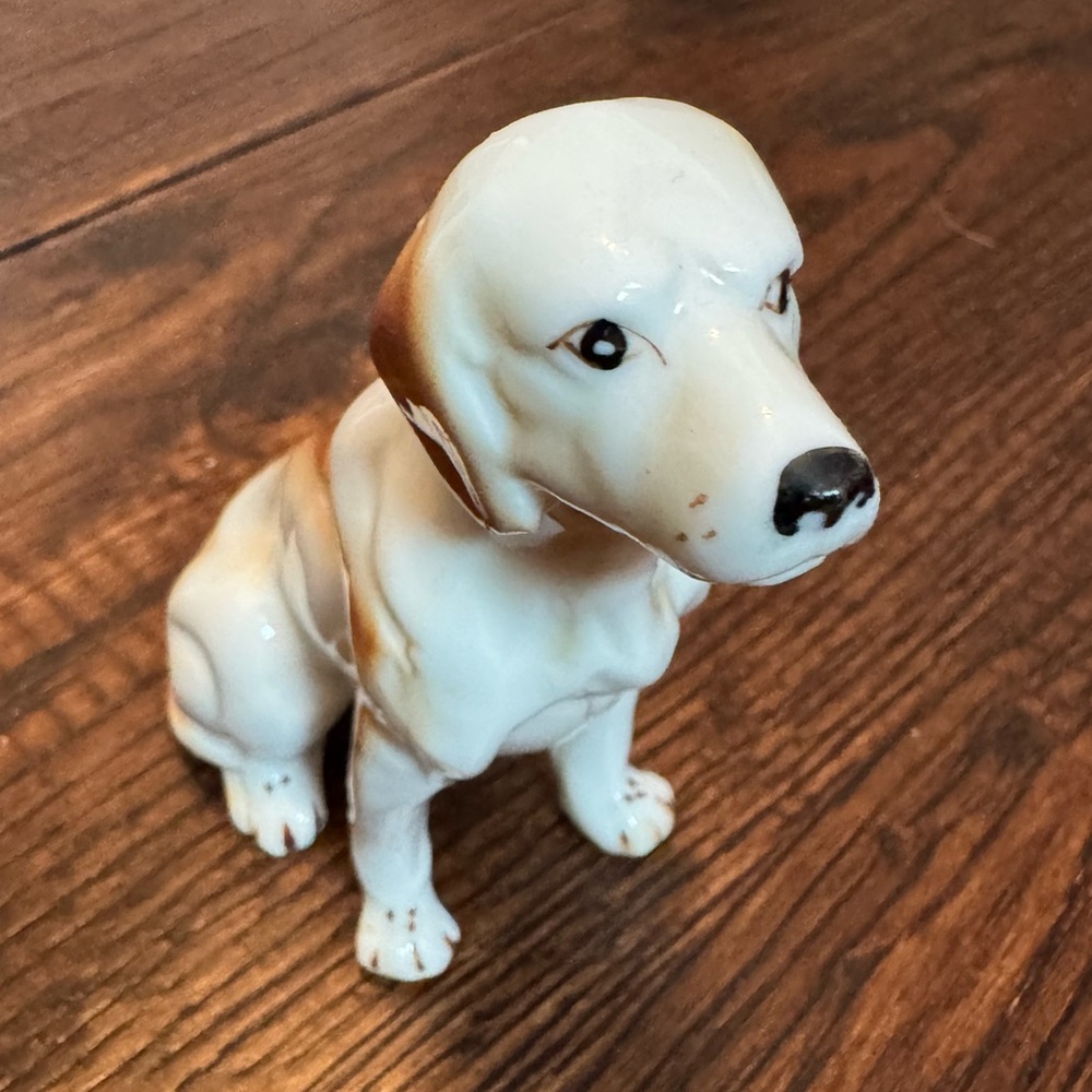White and Brown Ceramic Dog Figurine - Classic Decorative Collectible Decor